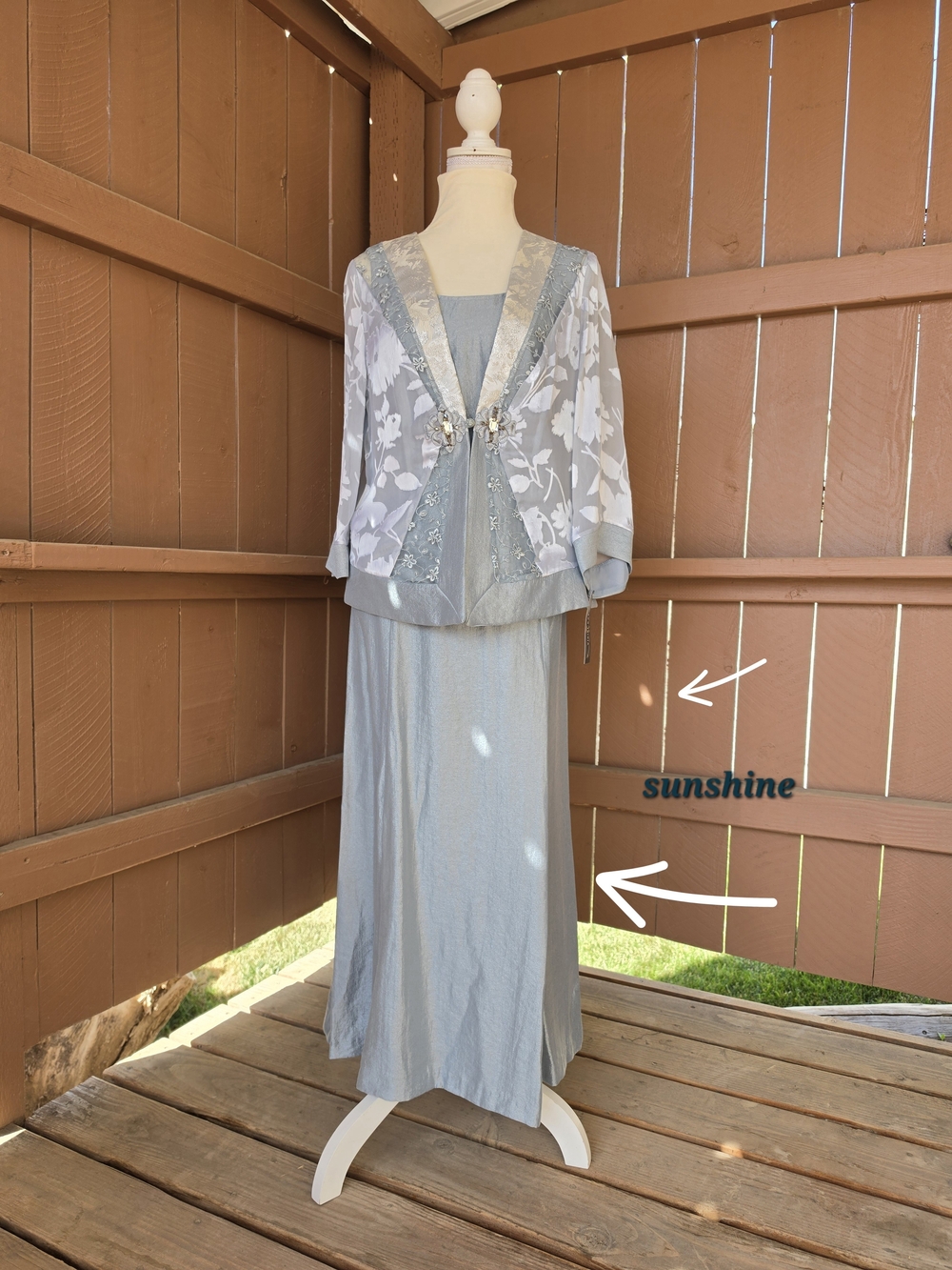 Violet Kay Light Blue Silver Gray Three-Piece Jacket Top and Skirt Set